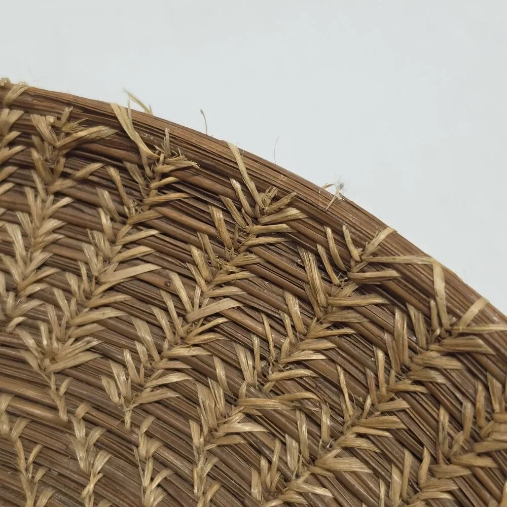 Handwoven Seminole Pine Needle & Raffia Decorative Basket 12.5in Native American